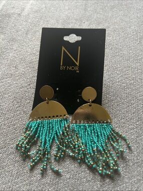 Turquoise Beaded Fringe Drop Earrings